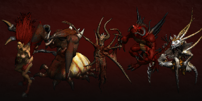 The five act bosses: Andariel, Duriel, Mephisto, Diablo and Baal